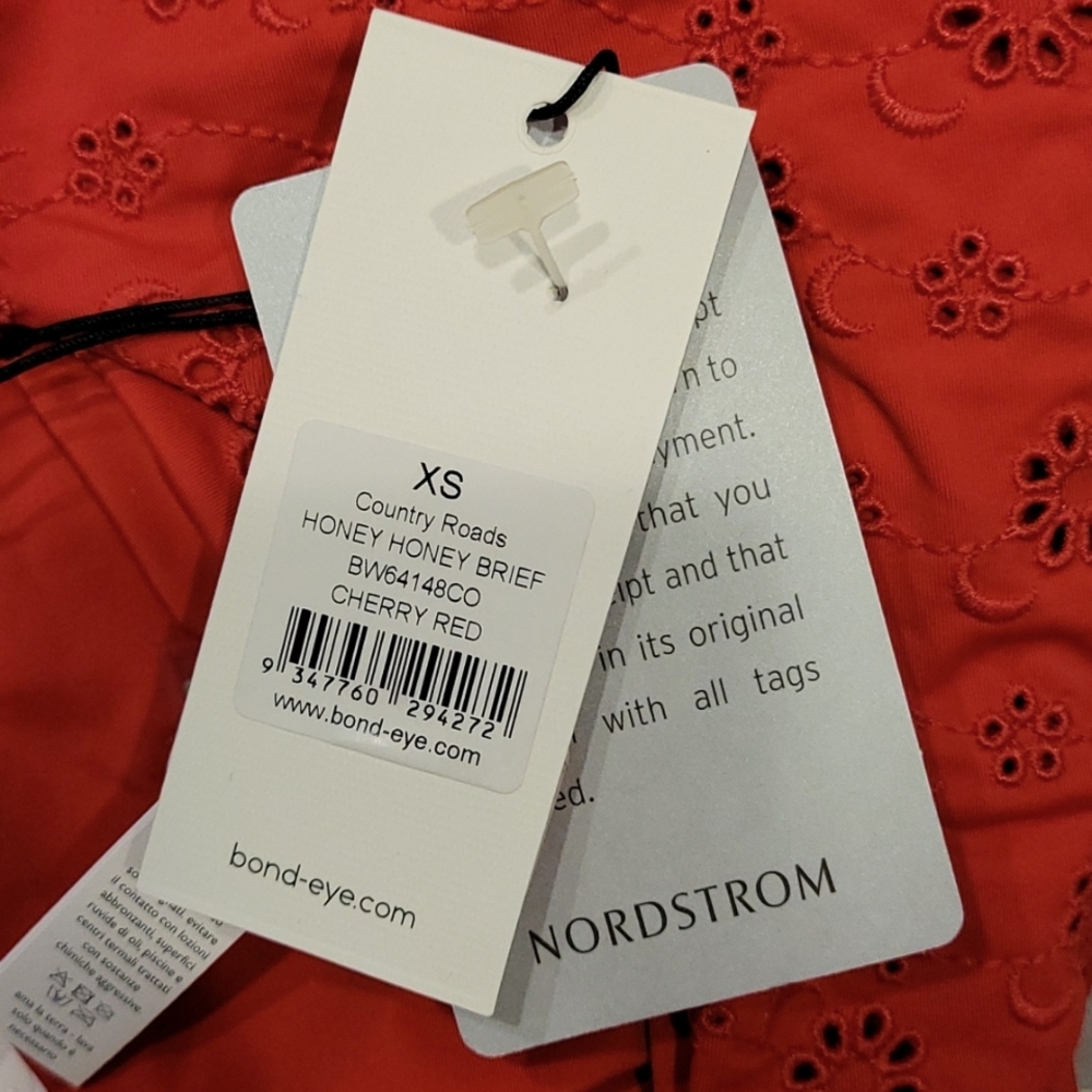 NWT BOUND BY BOND-EYE Frill Seeker Bustier Bikini Top Honey Brief Set Red XS/S - Picture 3 of 5